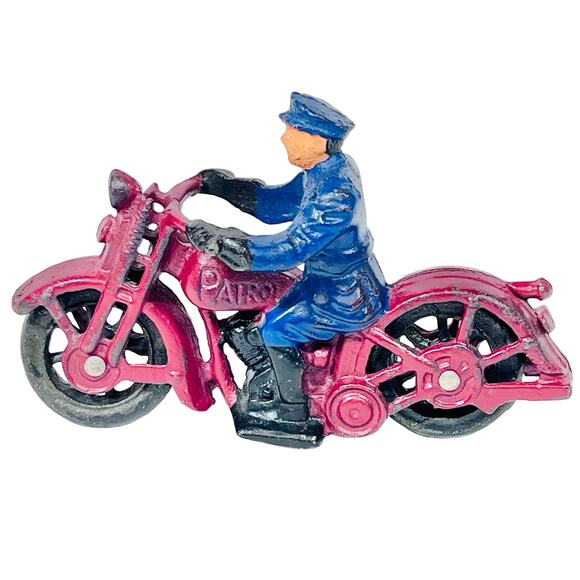 Vintage Iron Art Patrol Motorcycle Cast Iron Toy Policeman Reproduction 60s - Picture 1 of 14